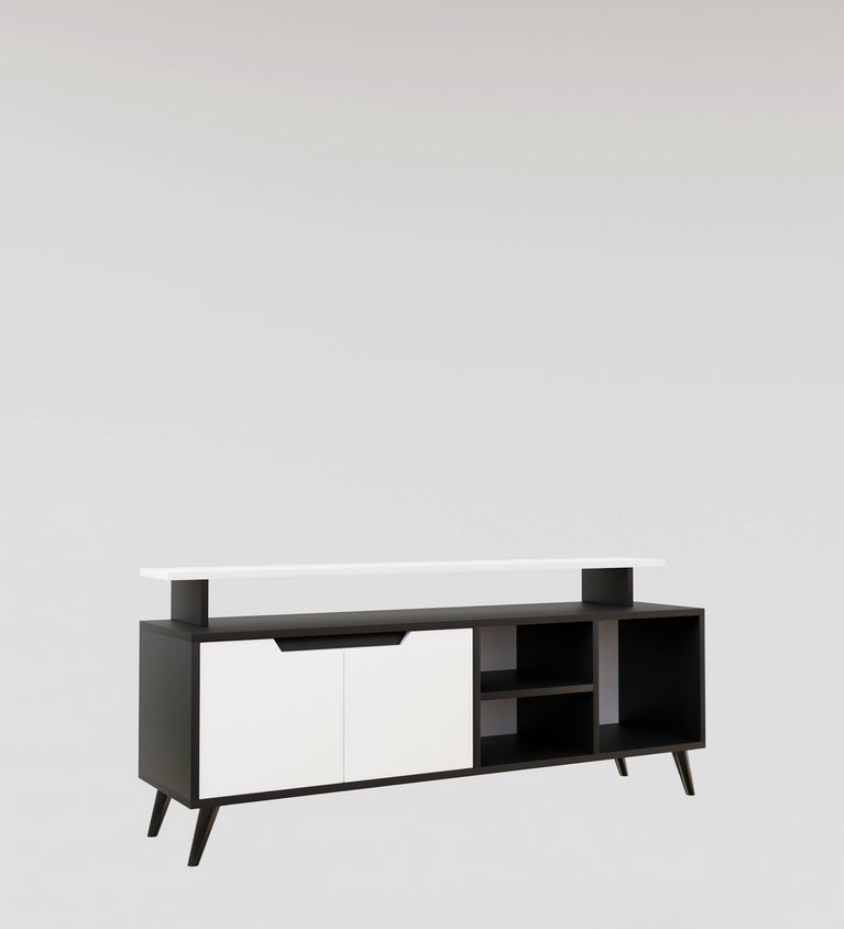SpyderCraft Matte Finish Rhodium TV Unit| Stylish Modern Wooden TV Stand with Storage Shelves & Cabinets for Living Room| Color: Black and White| Do-It-Yourself Product