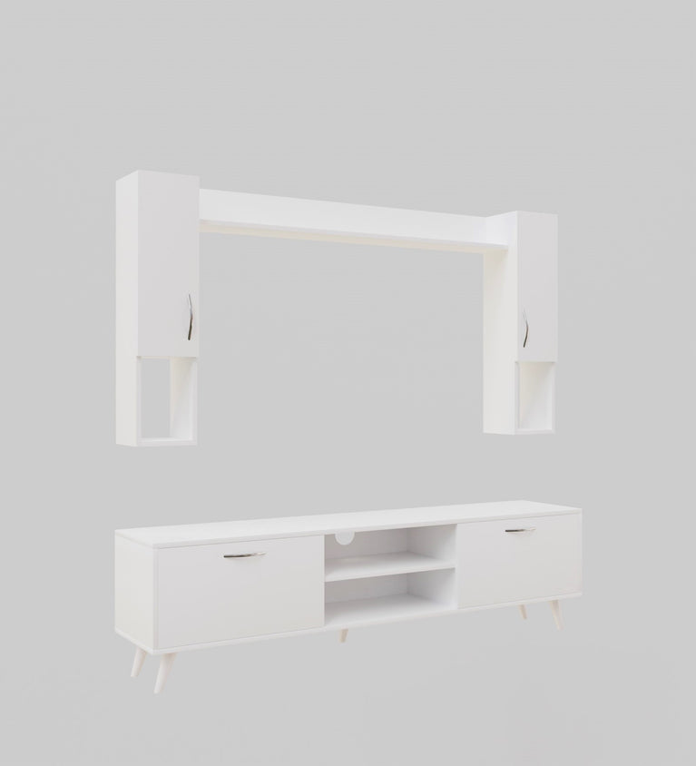 Spyder Home Decore Craft Matte Finish M5 Tv Unit with Wall Shelf, Wall Mounted with Shelf Modern Leg, 180 Cm Color:White || Assembly -DIY (Do-It-Yourself)
