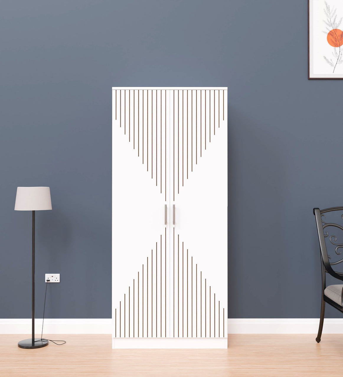 Spydercraft Matte Finish Modern 2-Door White Wardrobe with Vertical Gold Accents| Color: White| Do- It-Yourself Product