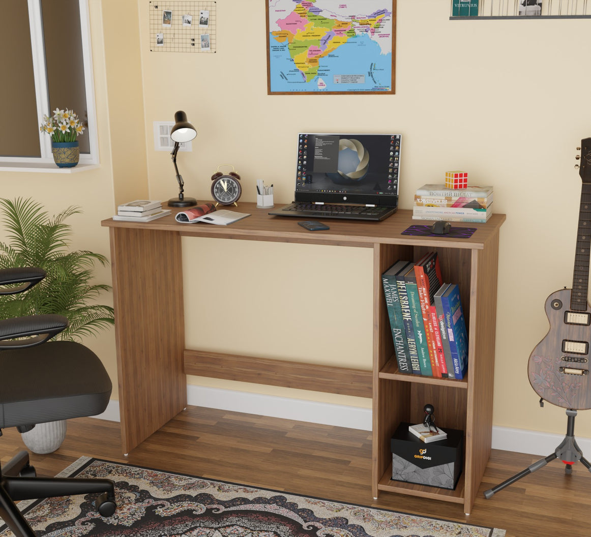 Spydercraft Orchid Study Table | Modern Study & Office Desk with Open Storage Shelves | Engineered Wood Writing Table for Home & Office | Noce Lyon Finish