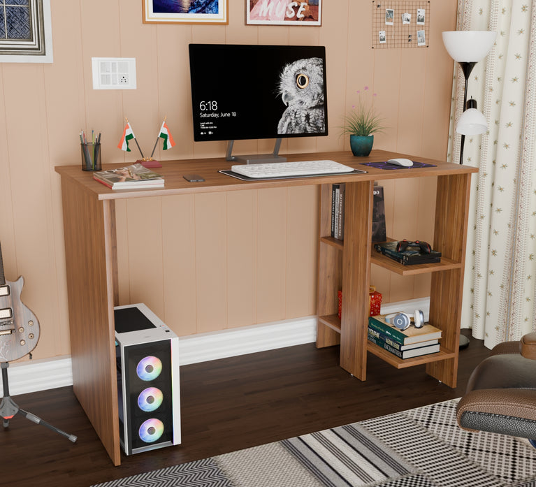 Spydercraft Modern Study Table with Storage Shelves in Noce Lyon Finish | Contemporary Computer Desk for Home & Office