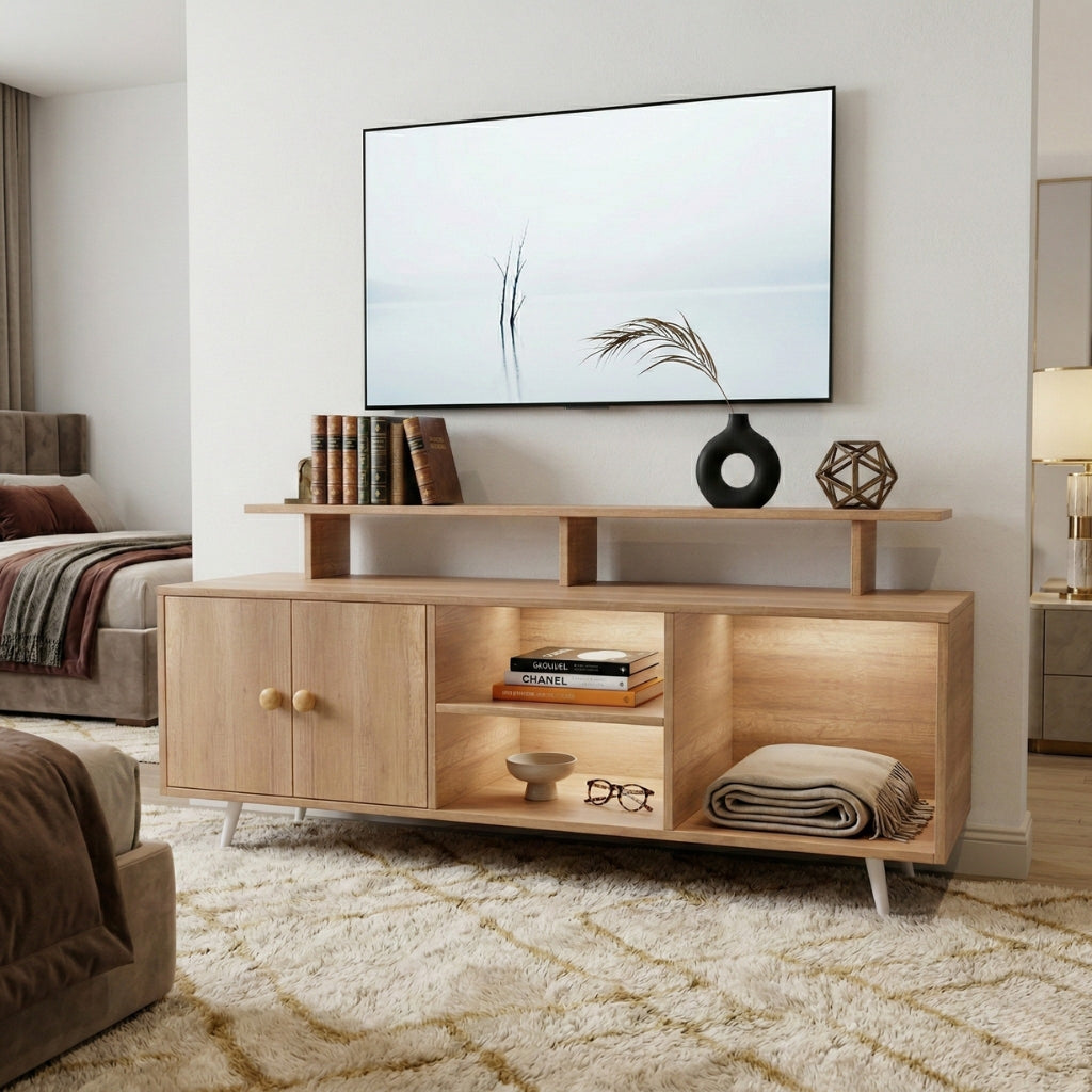 Spydercraft Modern Marbay TV Unit with Storage & Display Shelf – Space-Saving Entertainment Console in Canyon Oak Finish