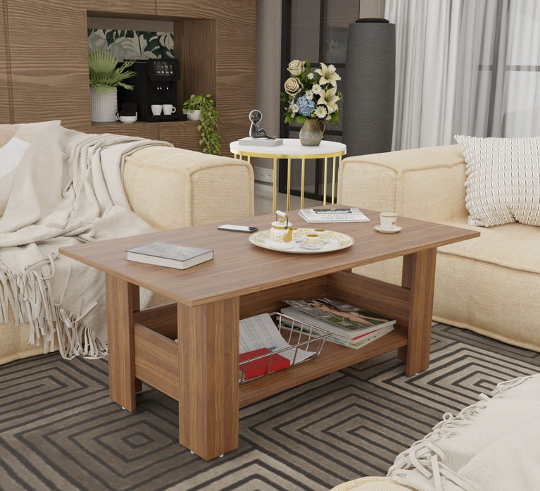 Spyder Craft Gabrial Modern Wooden Coffee Table with Storage| Coffee Table for Living Room Engineered Wood Coffee Table (Modern, Noce Lyon))