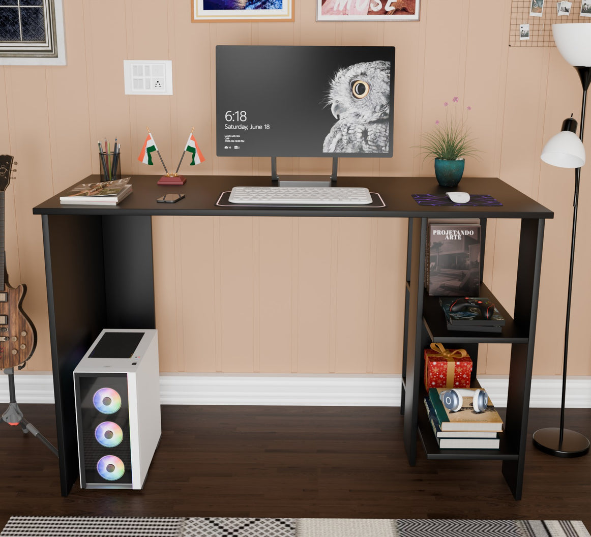Spydercraft Modern Study Table with Storage Shelves | Minimalist Computer Desk for Home & Office