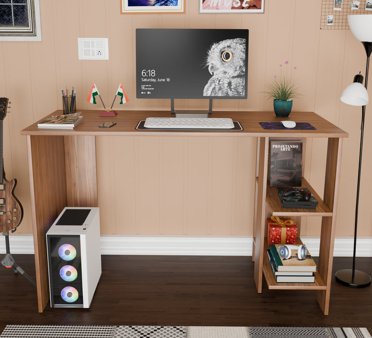 Spydercraft Modern Study Table with Storage Shelves in Noce Lyon Finish | Contemporary Computer Desk for Home & Office