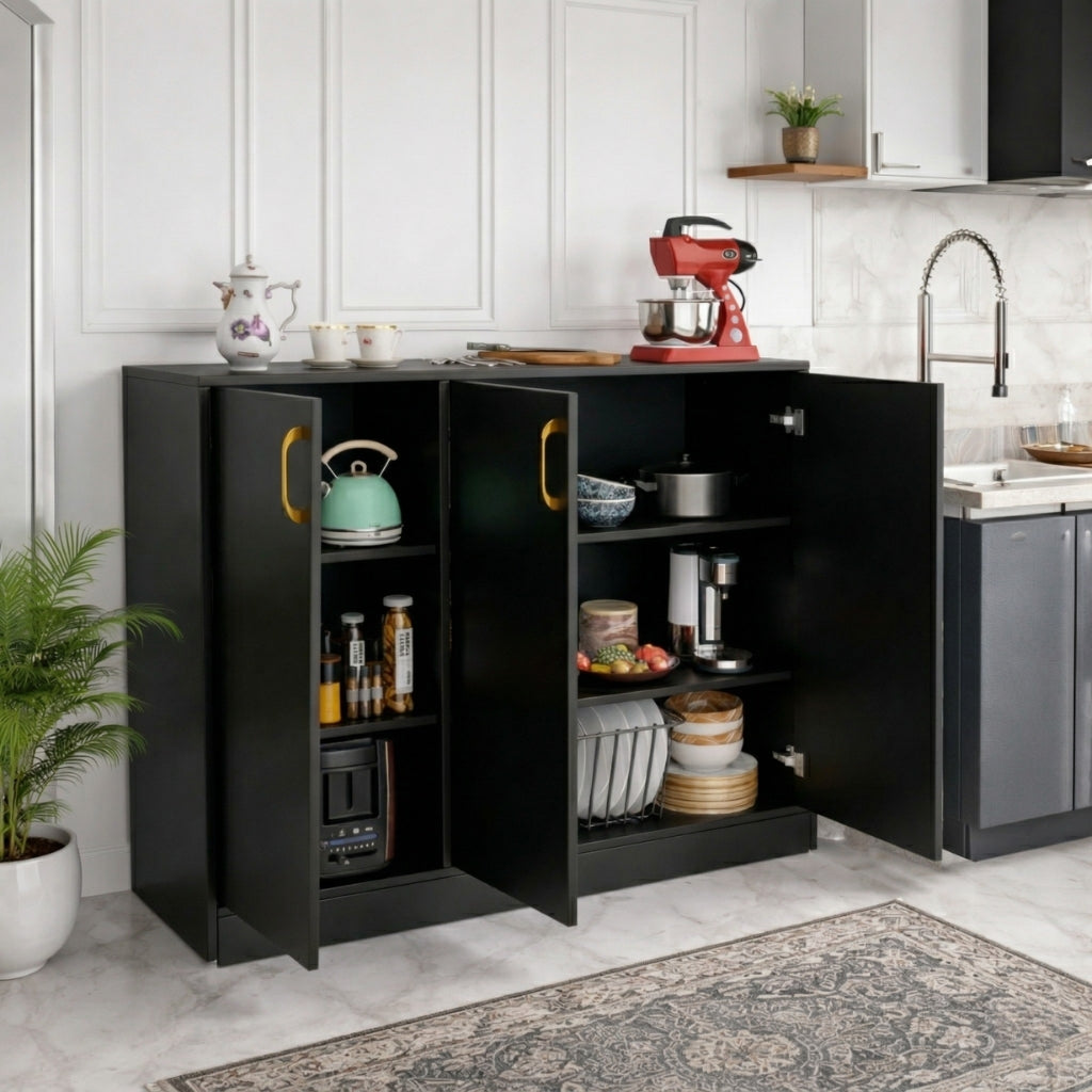 Spydercraft Accent Modern Storage Cabinet with Matte Finish and Premium Metal Handles| Color: Black | Multipurpose cabinet