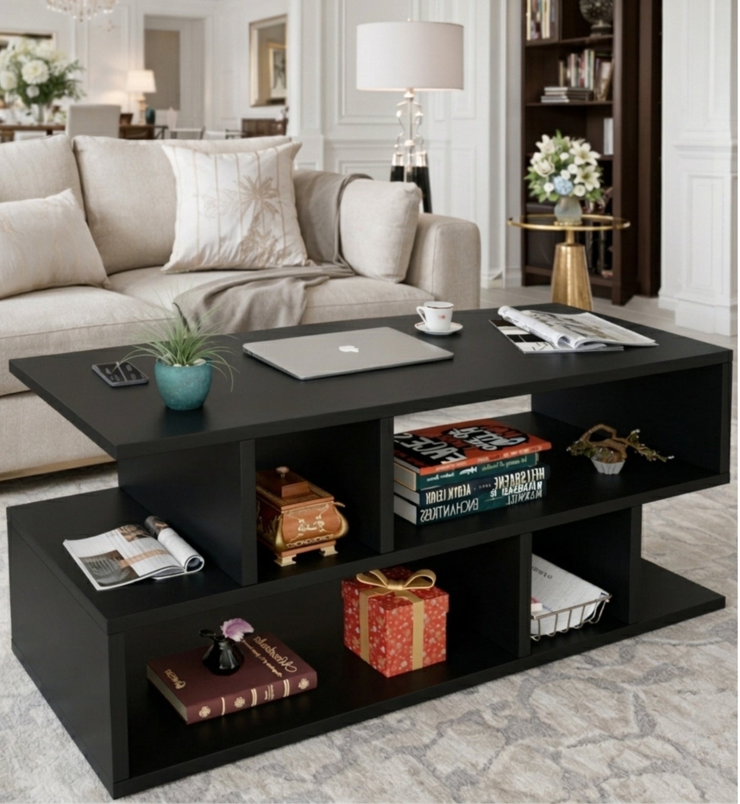 Spydercraft Zig Zag Bedside Table with Open Shelves | Modern Wooden Nightstand for Bedroom & Living Room | Engineered Wood Side Table