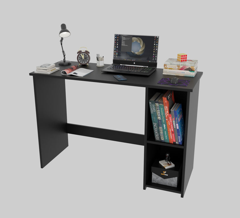 Spydercraft Orchid Study Table | Modern Study & Office Desk with Open Storage Shelves | Engineered Wood Writing Table for Home & Office | Black Finish