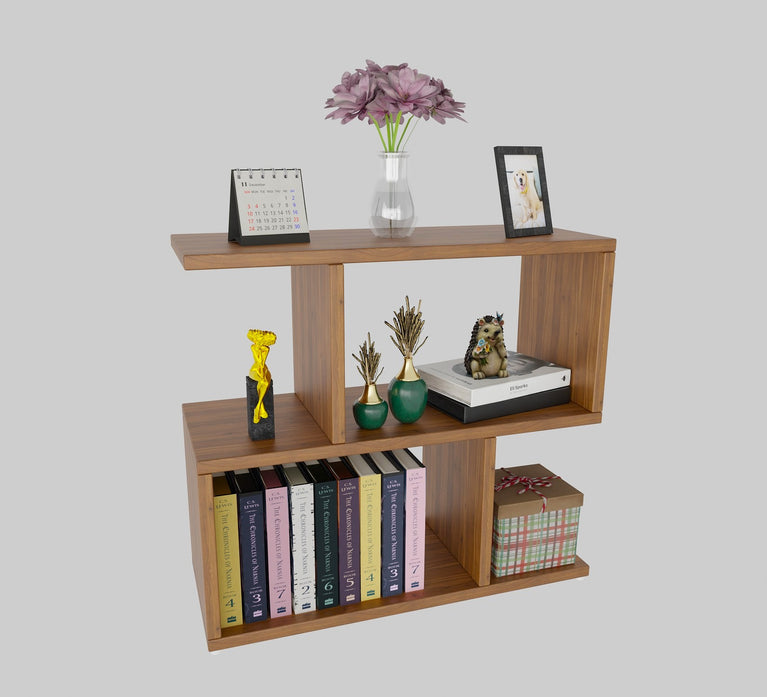 Spydercraft Zig Zag Bedside Table in Noce Lyon Finish | Modern Wooden Nightstand with Open Shelves | Engineered Wood Side Table