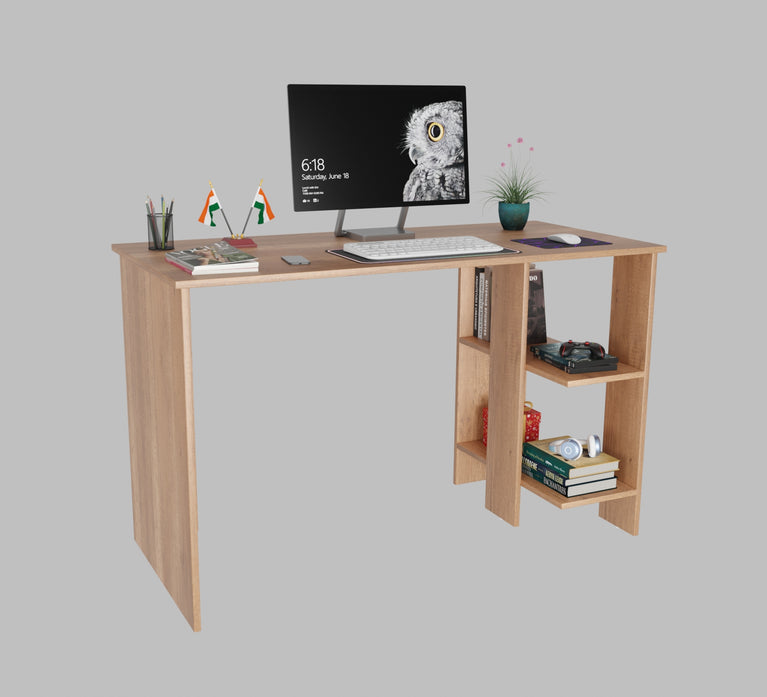 Spydercraft Modern Study Table with Storage Shelves in Canyon Oak Finish | Minimalist Computer Desk for Home & Office