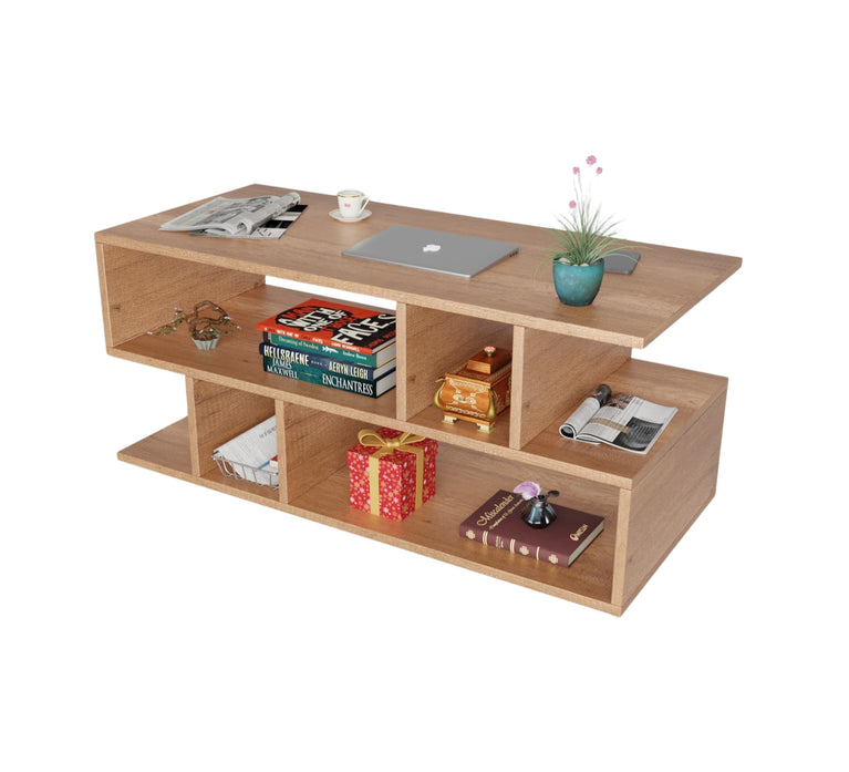 Spydercraft Zig Zag Bedside Table in Canyon Oak Finish | Modern Wooden Nightstand with Open Shelves | Engineered Wood Side Table