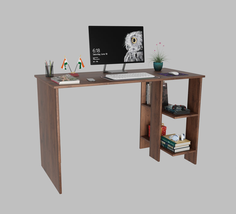Spydercraft Modern Study Table with Storage Shelves in Columbian Walnut Finish | Stylish Computer Desk for Home & Office