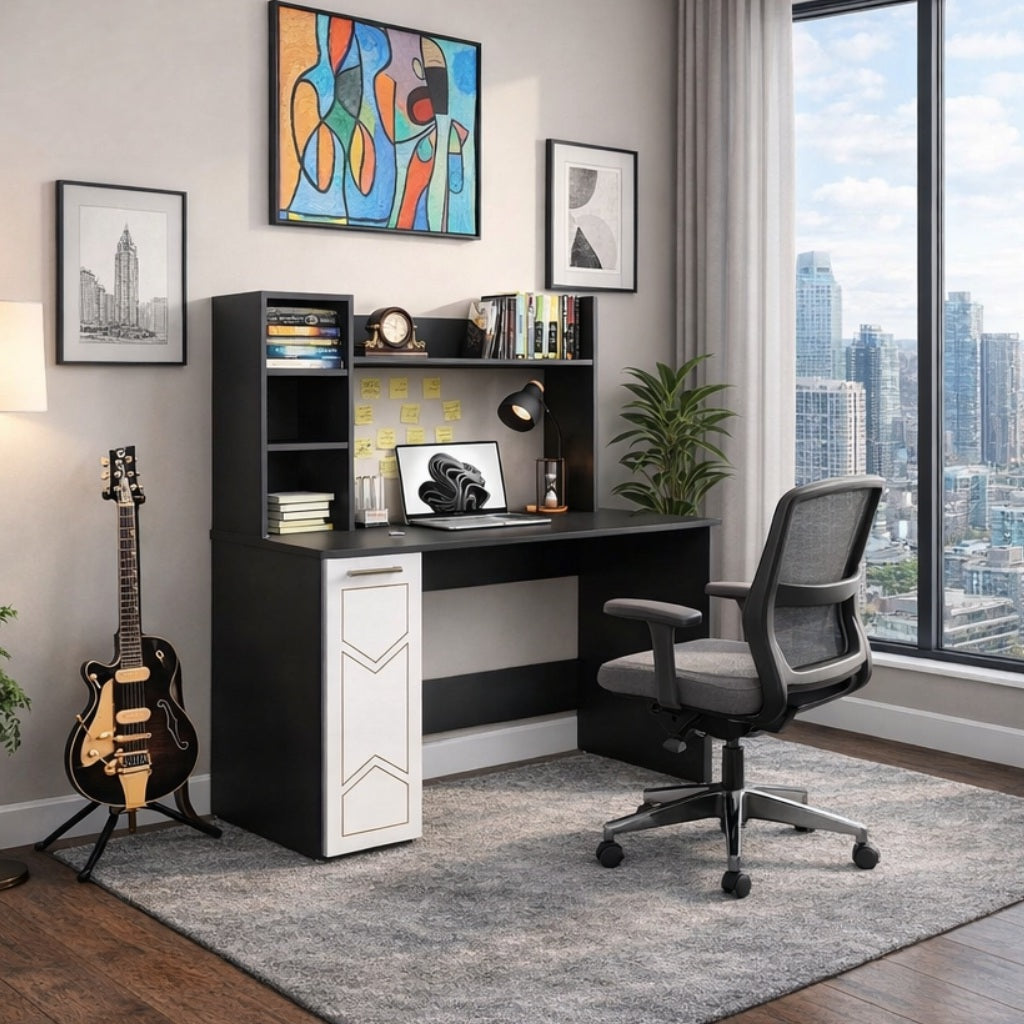 SPYDERCRAFT Matte Finish Liard Study Table| Color: Black and White| Do-It-Yourself Product