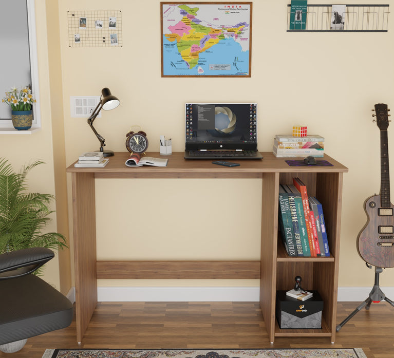 Spydercraft Orchid Study Table | Modern Study & Office Desk with Open Storage Shelves | Engineered Wood Writing Table for Home & Office | Noce Lyon Finish