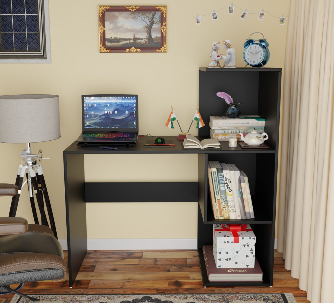 Spydercraft Tulip Study Table | Modern Study & Office Desk with Open Storage Shelves | Engineered Wood Writing Table for Home & Office