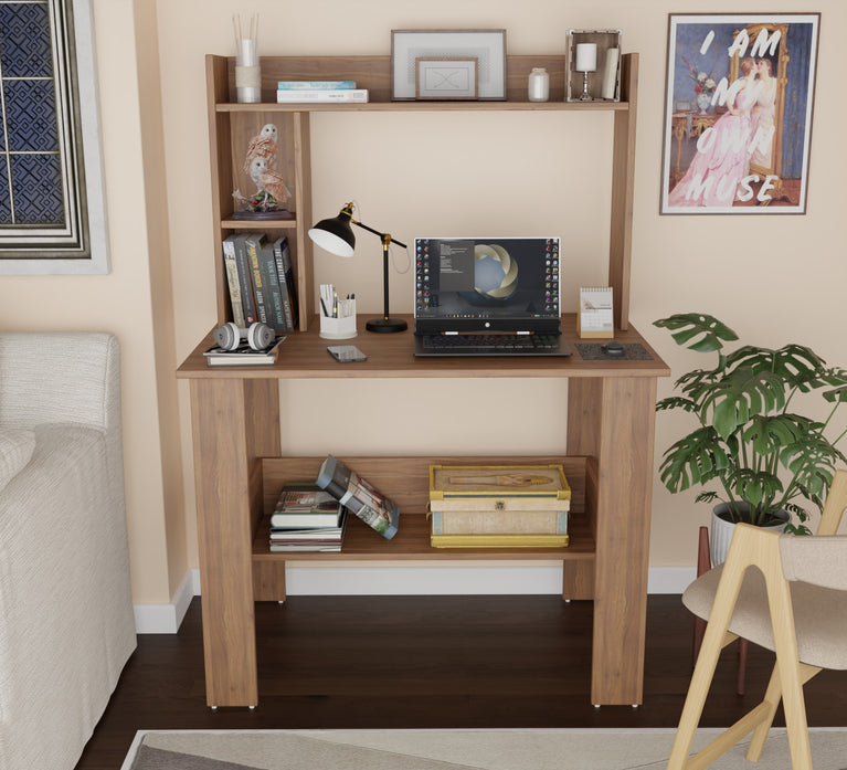 SPYDER CRAFT Modern Engineered Wood Study Table with Bookshelf & Storage Shelves in Noce Lyon | Computer Desk for Home & Office