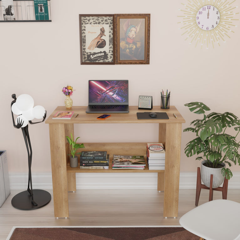 SPYDER CRAFT Genesis Engineered Wood Study Table with Storage Shelf in Canyon Oak Finish | Modern Computer Desk for Home & Office