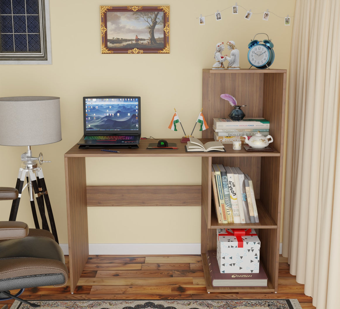 Spydercraft Tulip Study Table | Study & Office Desk with Storage Shelves | Engineered Wood Writing Table | Noce Lyon Finish