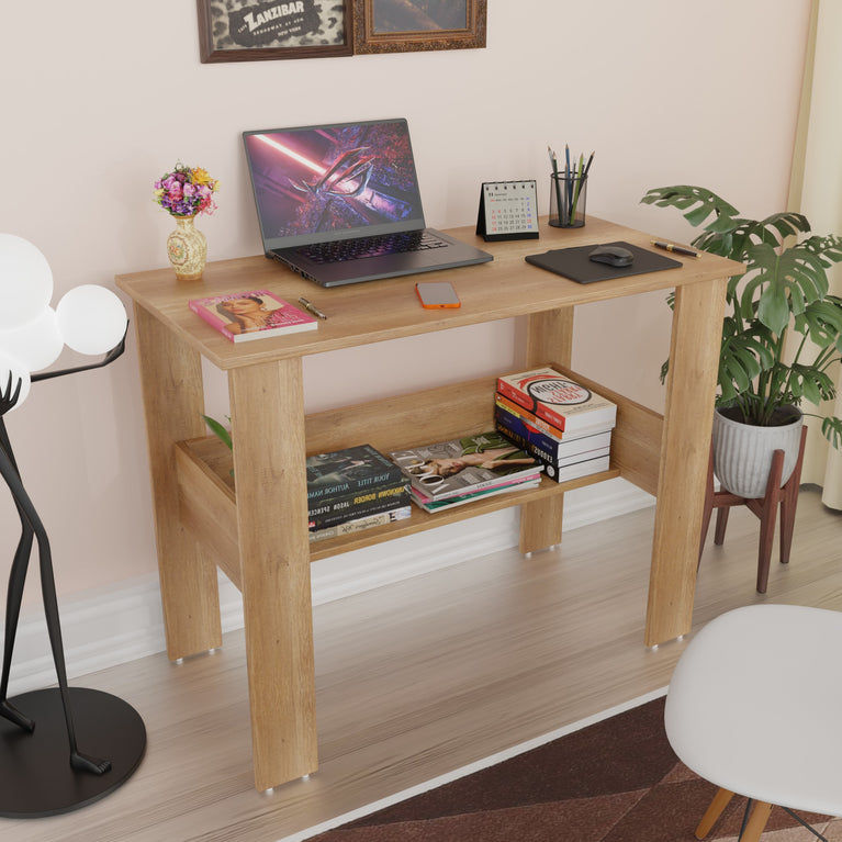 SPYDER CRAFT Genesis Engineered Wood Study Table with Storage Shelf in Canyon Oak Finish | Modern Computer Desk for Home & Office