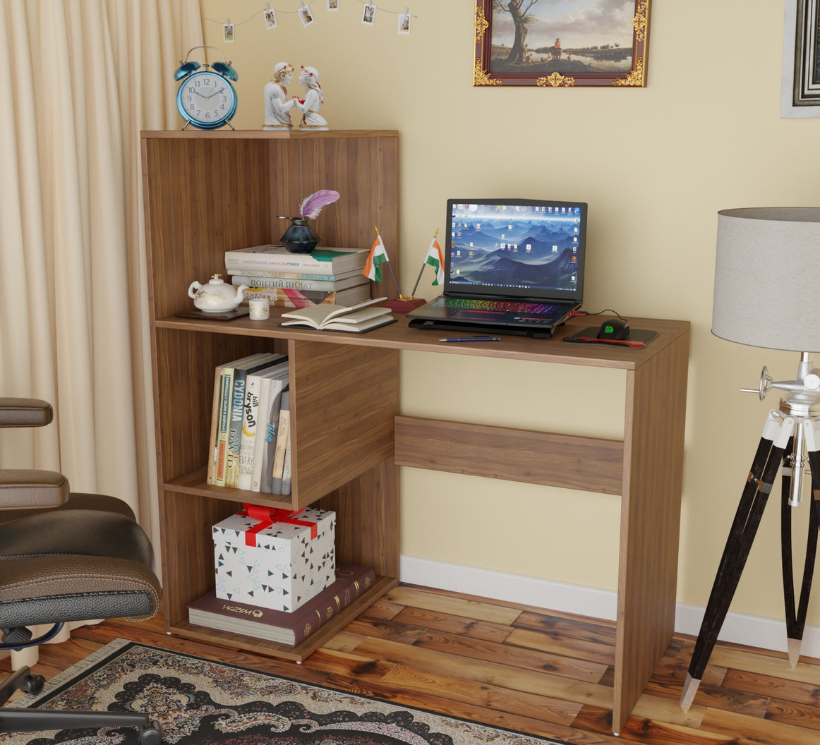 Spydercraft Tulip Study Table | Study & Office Desk with Storage Shelves | Engineered Wood Writing Table | Noce Lyon Finish