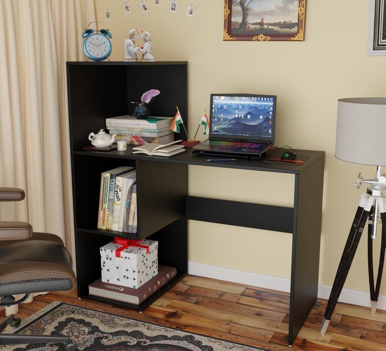 Spydercraft Tulip Study Table | Modern Study & Office Desk with Open Storage Shelves | Engineered Wood Writing Table for Home & Office