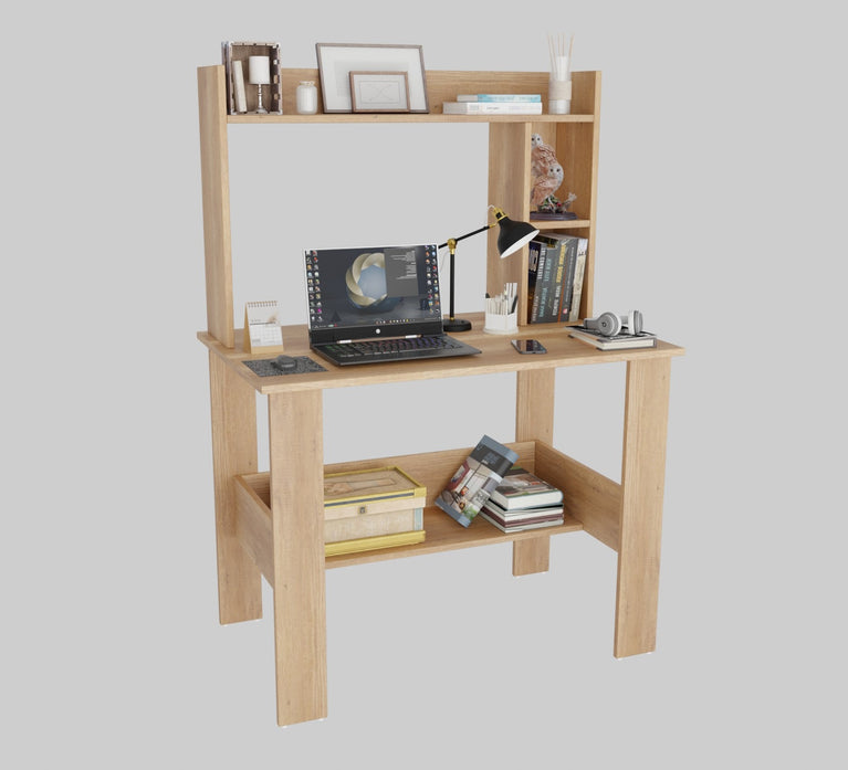 SPYDER CRAFT Modern Engineered Wood Study Table with Bookshelf & Storage Shelves in Canyon Oak | Computer Desk for Home & Office