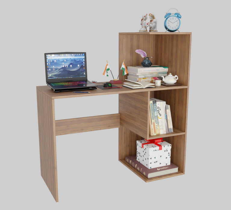 Spydercraft Tulip Study Table | Study & Office Desk with Storage Shelves | Engineered Wood Writing Table | Noce Lyon Finish
