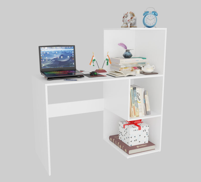 Spydercraft Tulip Study Table | Modern Study & Office Desk with Open Storage | Engineered Wood Writing Table | White Finish