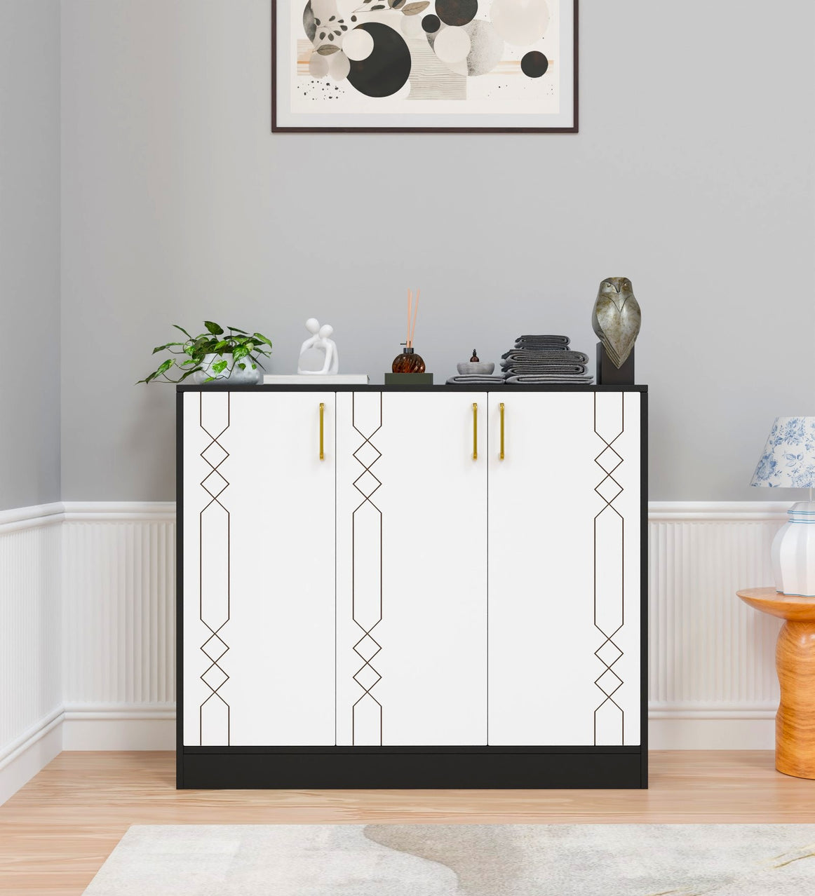 Spyder Craft Lupin Multipurpose Buffet Cabinet Storage Organizer, Side Cupboard for Cupboard for Shoe, Hallway, Kitchen, Living Room, Office, Color -Black, 1 Year Warranty, Easy to Assemble