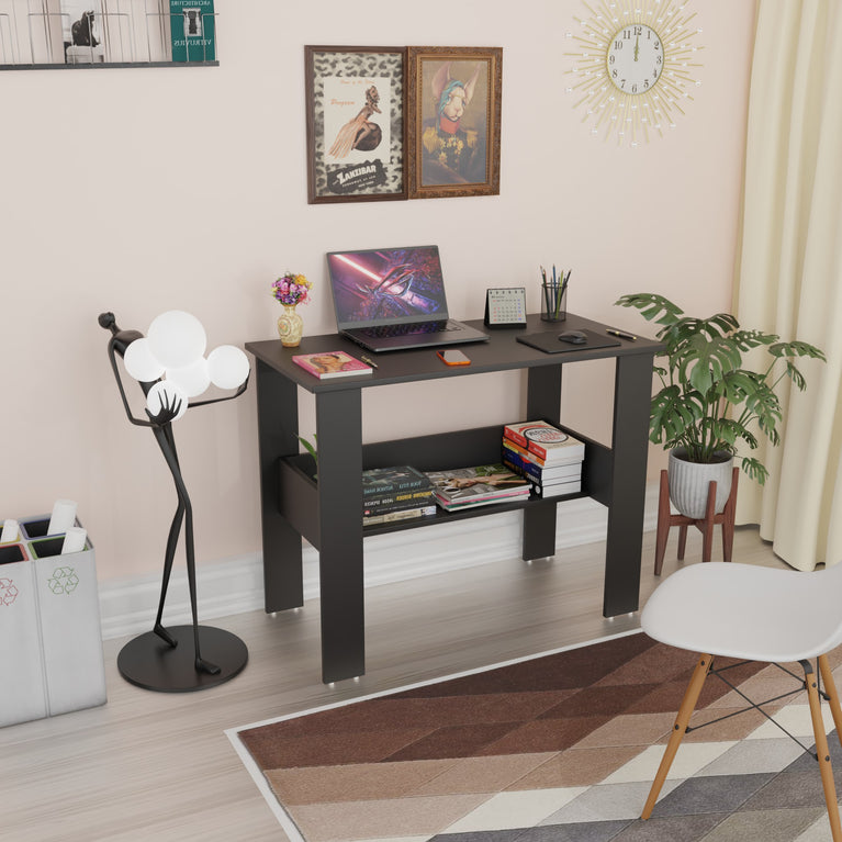 SPYDER CRAFT Genesis Engineered Wood Study Table with Storage Shelf | Modern Computer Desk for Home & Office