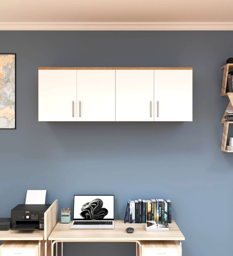 Spydercraft Wall Mounted Kitchen Cabinet – 4 Door Storage Unit (120 x 41 x 36 cm) | Canyon Oak & White Finish