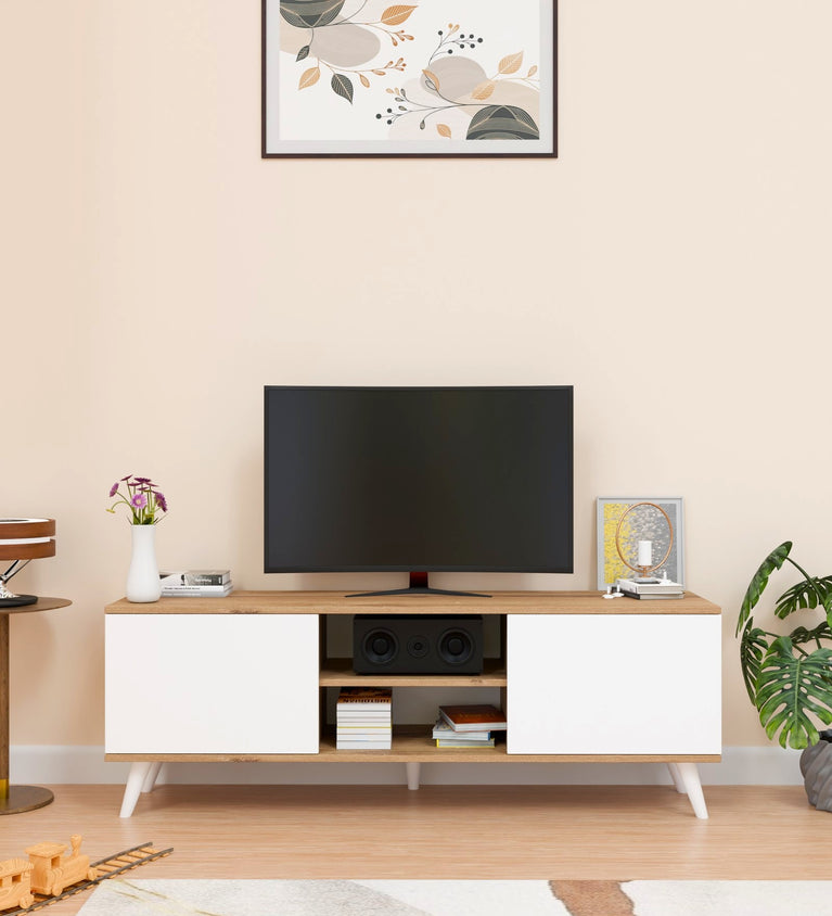 Spydercraft Matte Finish W-Live TV Unit| Color: Canyon Oak and White| Do- It-Yourself Product