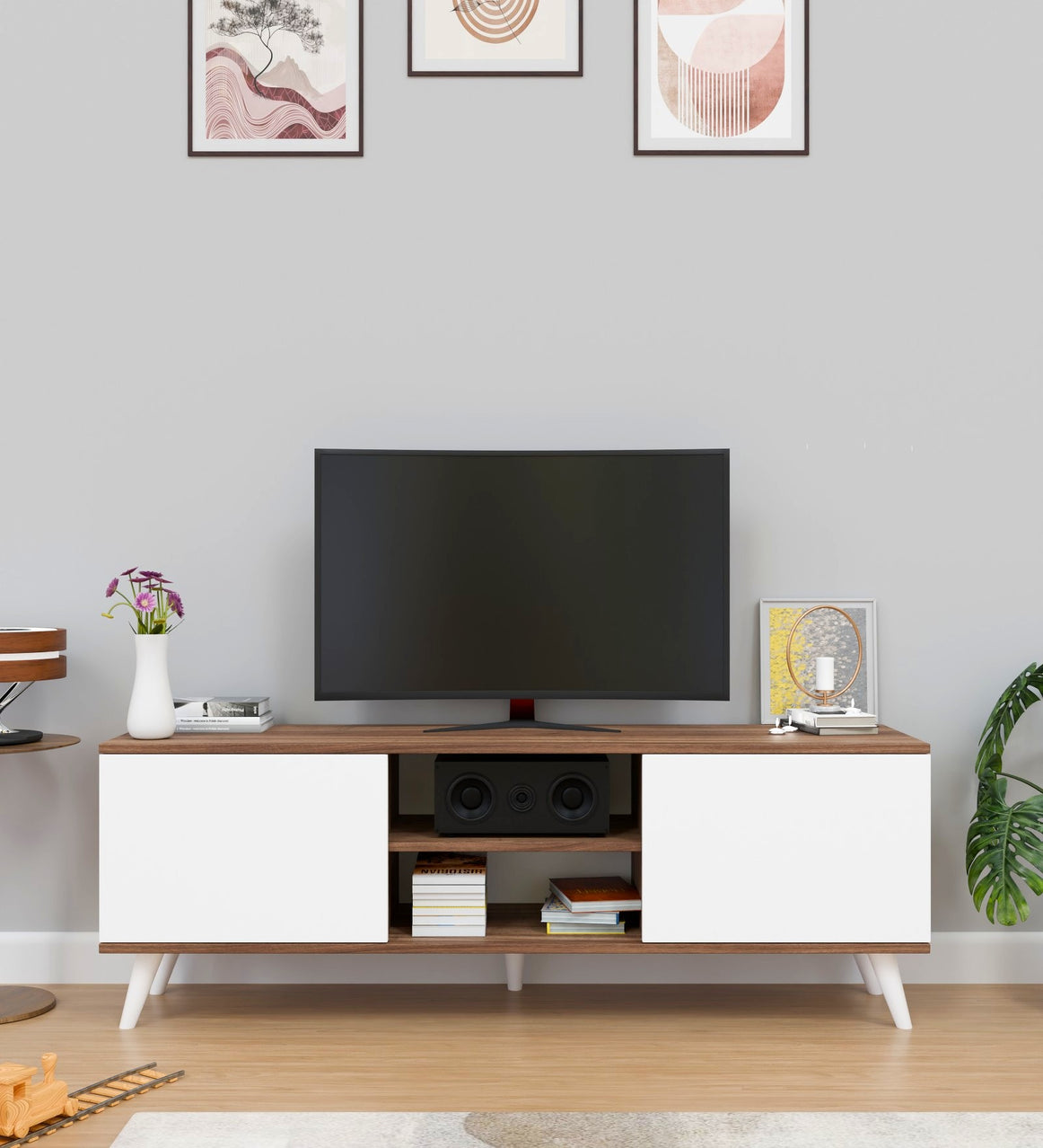 Spydercraft Matte Finish W-Live TV Unit| Color: Noce Lyon and White| Do- It-Yourself Product