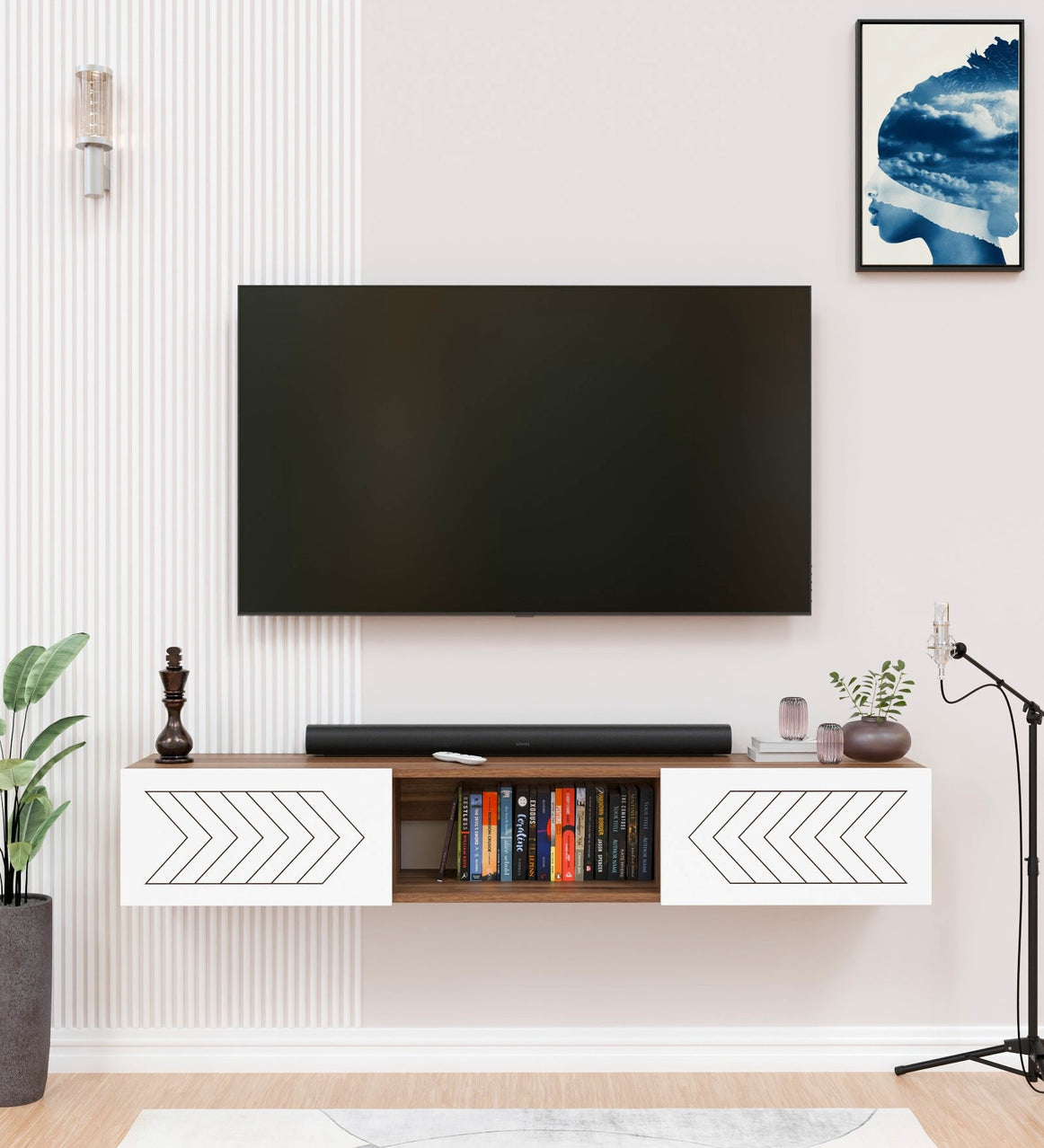 Spydercraft Matte Finish Indira Floating TV unit| Color: Noce lyon and White| Do- It- Yourself Product