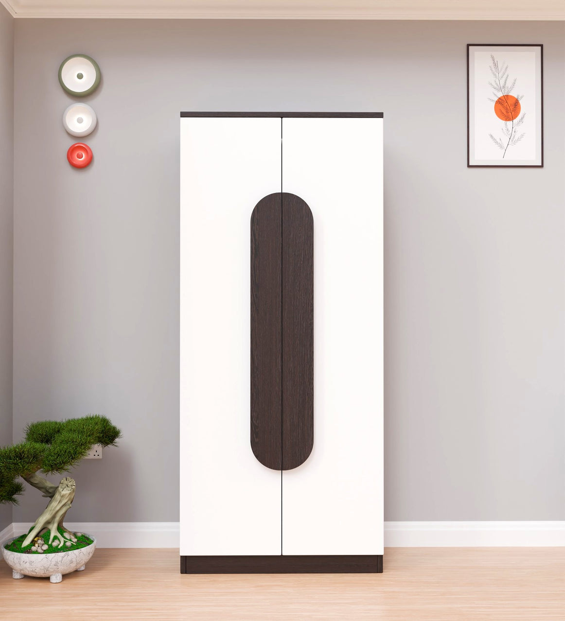 Spydercraft Matte Finish Novaarc Modern 2-Door Wardrobe with Oval Wenge Brown Handle | White & Wenge Brown Finish | Engineered Wood | Do-It-Yourself Product