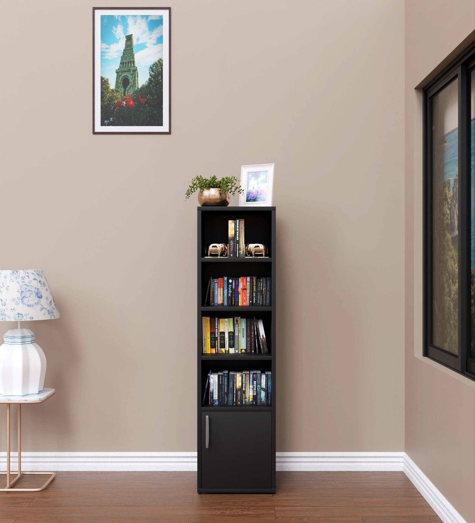 SPYDER CRAFT Matte Finish Adeline Bookshelf| Color: Black| Do -It