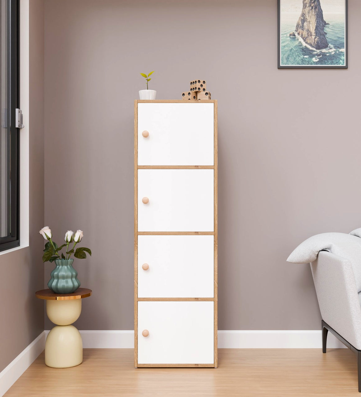 SpyderCraft Matte Finish Corso Multipurpose Storage Cabinet| Corso 4-Door Storage Cabinet – Black & White Wooden Organizer| Do-It-Yourself Product