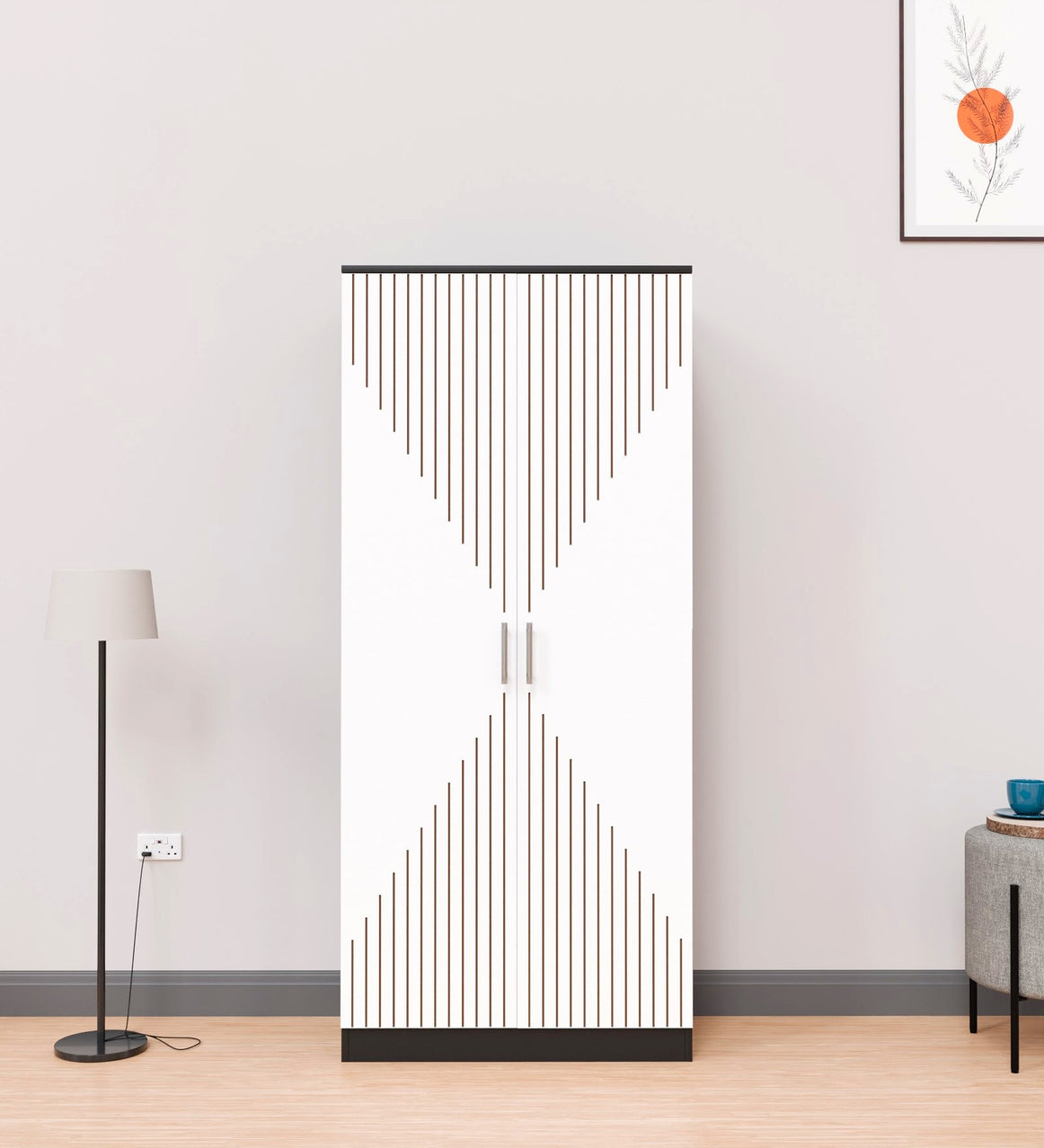 Spydercraft Matte Finish Modern 2-Door Black & White Wardrobe with Vertical Gold Accents| Color: Black and White| Do- It-Yourself Product