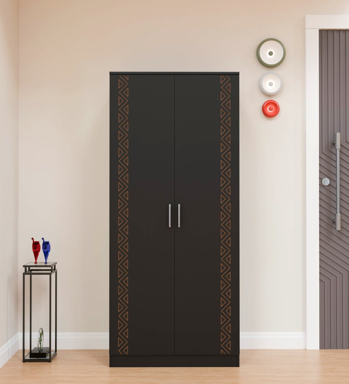 SpyderCraft Matte Finish Zircon Tribal Pattern 2-Door Black Wardrobe| Color: Black| Do-It-Yourself Product