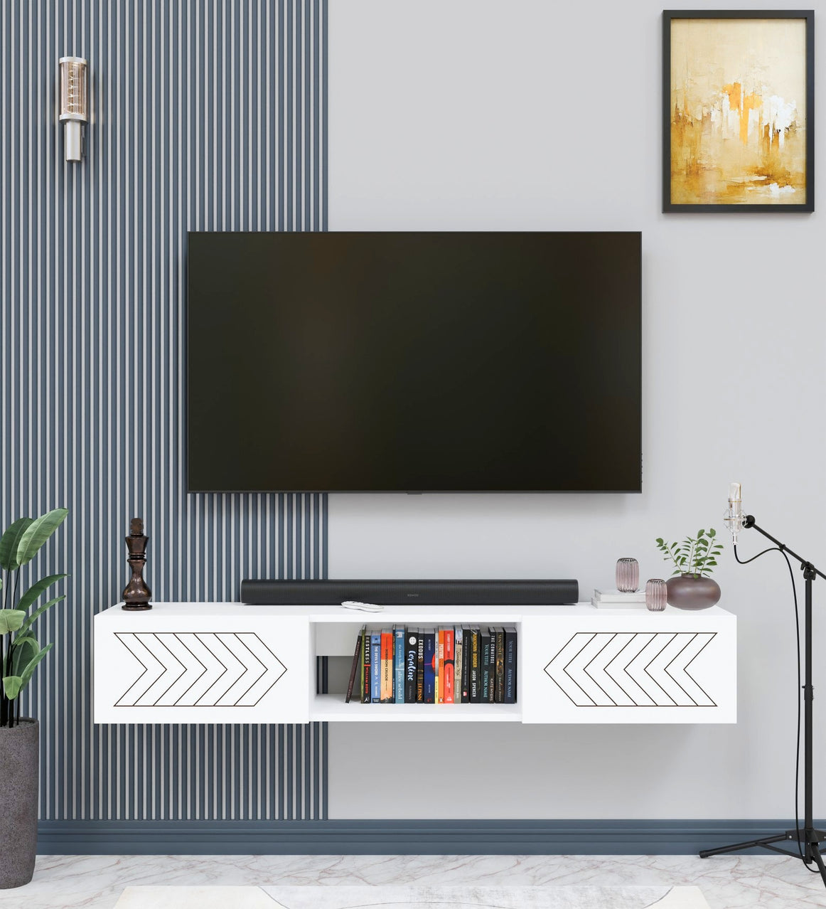 Spydercraft Matte Finish Indira Floating TV Unit| Color: White| Do- It- Yourself Product