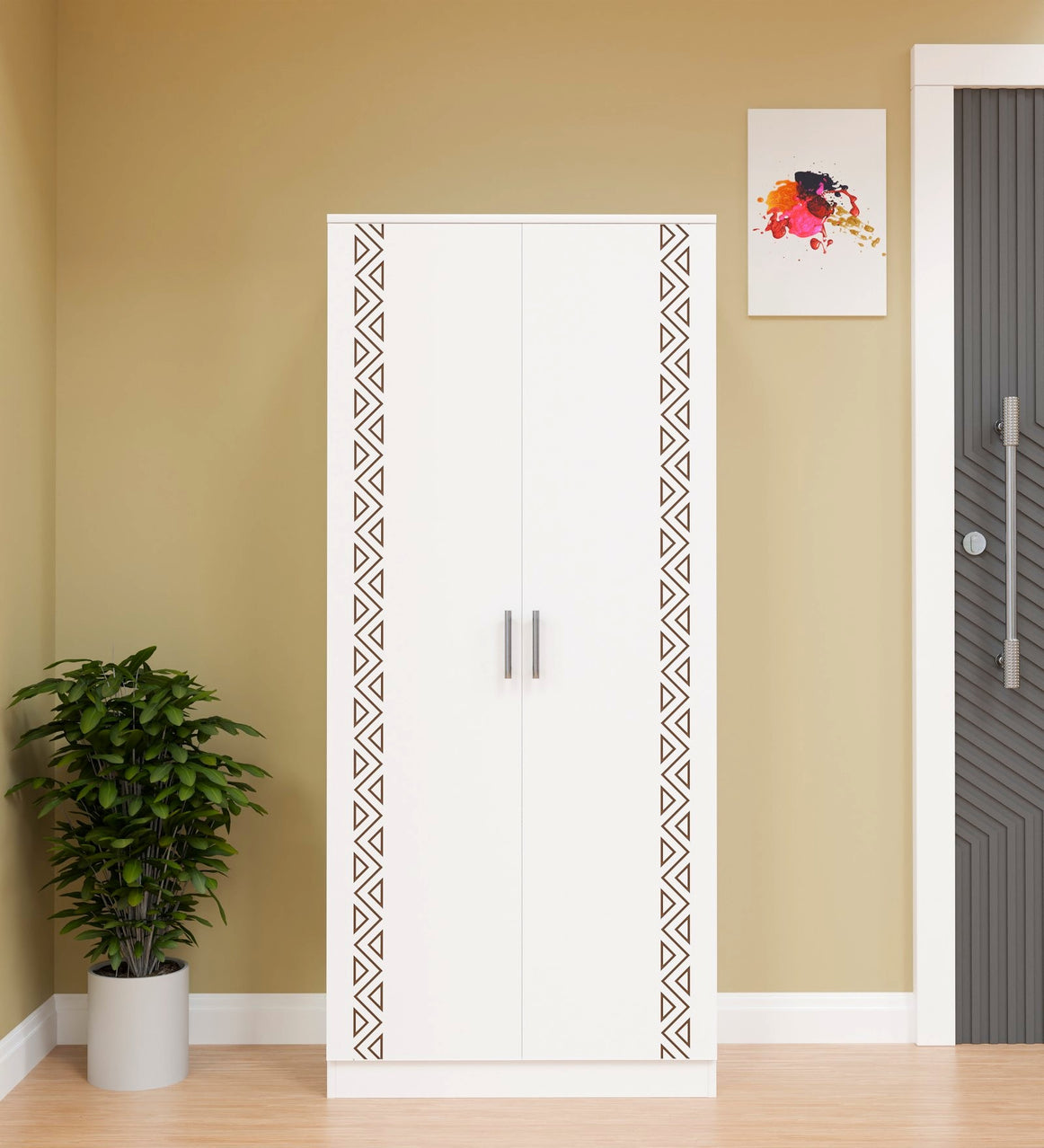 SpyderCraft Matte Finish Zircon Tribal Pattern 2-Door White Wardrobe| Color: White| Do-It-Yourself Product