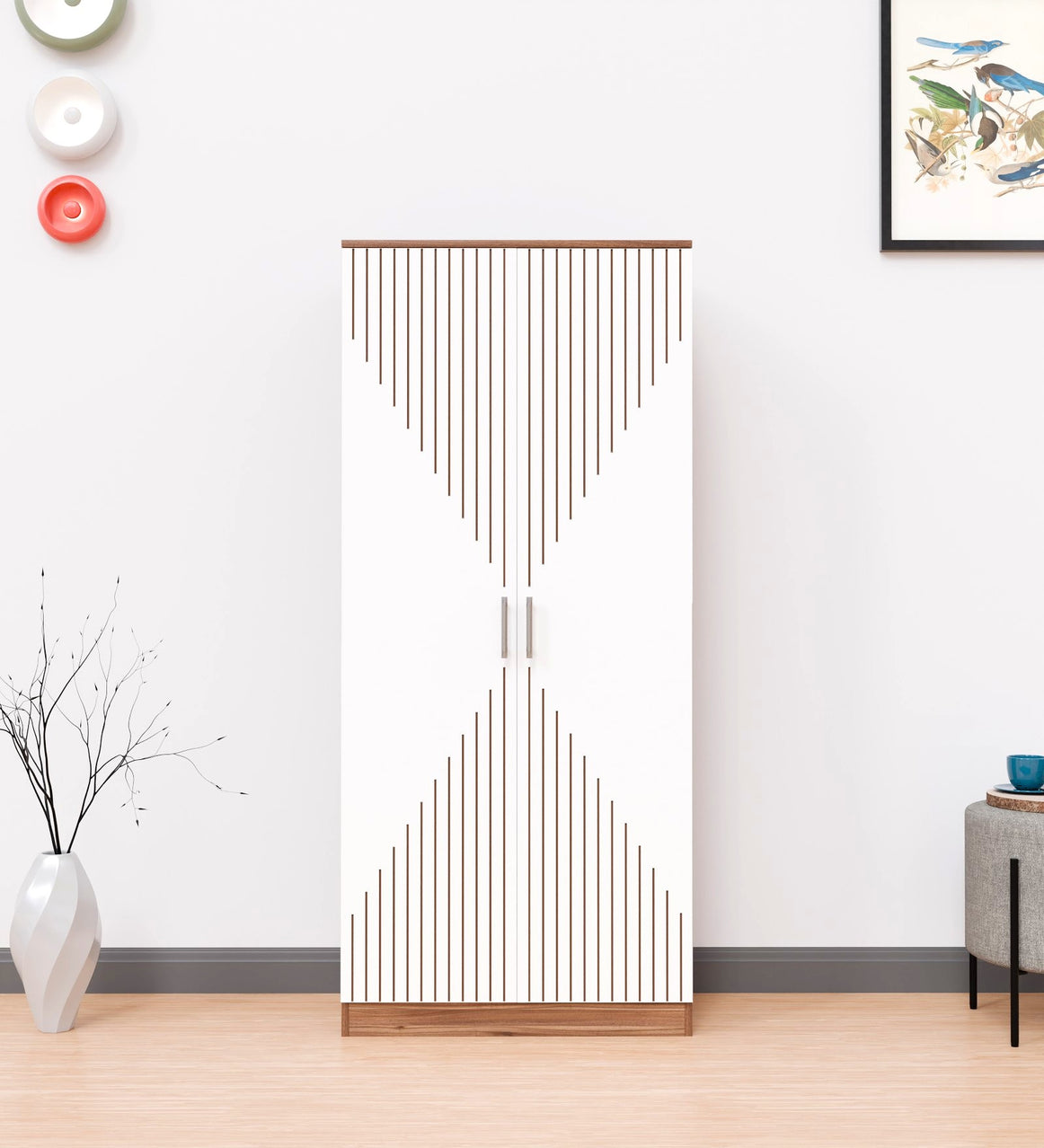 Spydercraft Matte Finish Modern 2-Door Noce Lyon & White Wardrobe with Vertical Gold Accents| Color: Noce Lyon and White| Do- It-Yourself Product