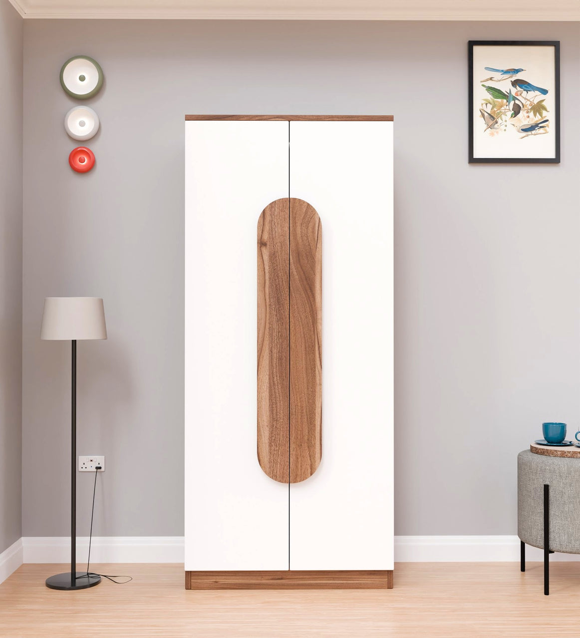 Spydercraft Matte Finish Novaarc Modern 2-Door Wardrobe with Oval Noce Lyon Handle | White & Noce Lyon Finish | Engineered Wood | Do-It-Yourself Product