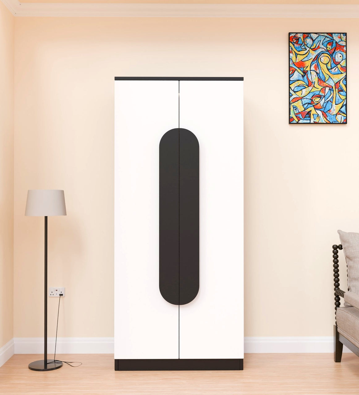 Spydercraft Matte Finish Novaarc Modern 2-Door Wardrobe with Oval Black Handle | White & Black Finish | Engineered Wood | Do-It-Yourself Product