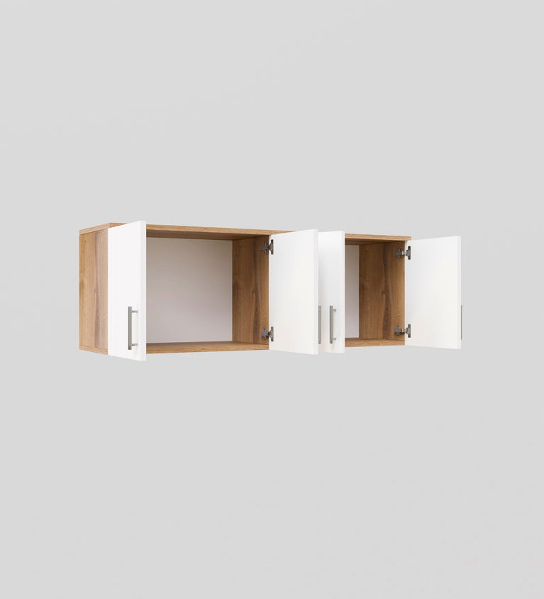 Spydercraft Wall Mounted Kitchen Cabinet – 4 Door Storage Unit (120 x 41 x 36 cm) | Canyon Oak & White Finish