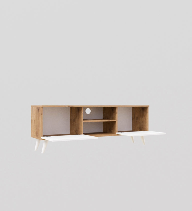 Spydercraft Matte Finish W-Live TV Unit| Color: Canyon Oak and White| Do- It-Yourself Product
