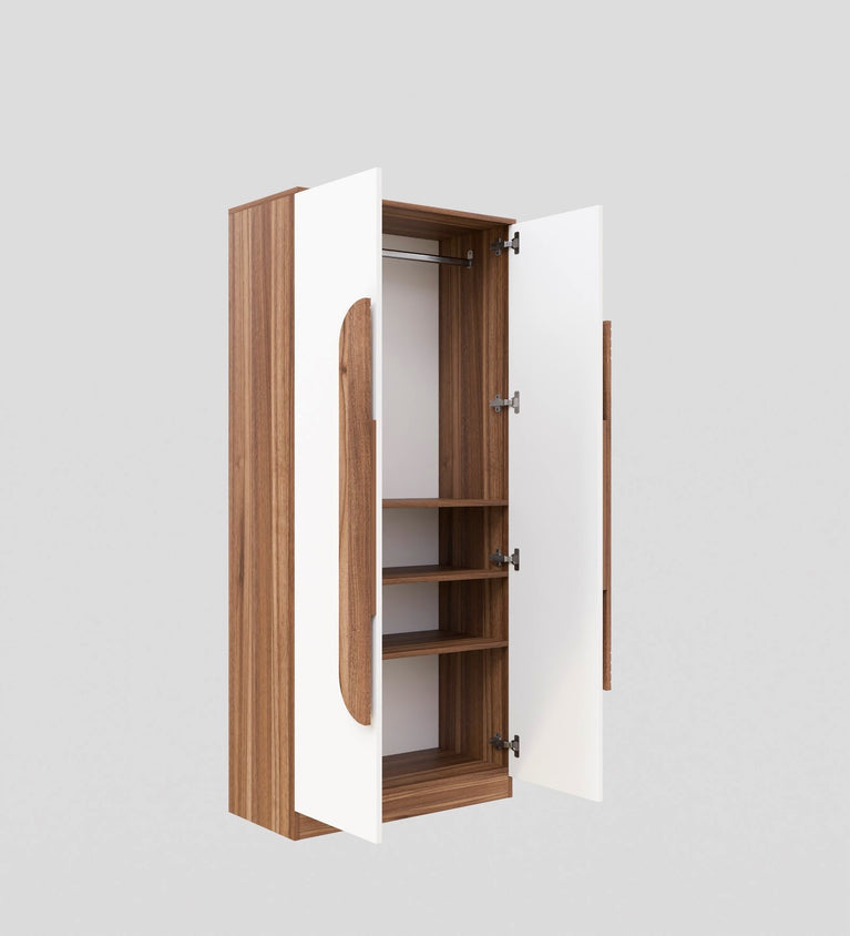 Spydercraft Matte Finish Novaarc Modern 2-Door Wardrobe with Oval Noce Lyon Handle | White & Noce Lyon Finish | Engineered Wood | Do-It-Yourself Product