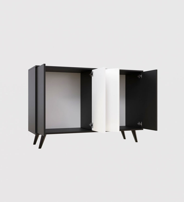 Spyder Craft Marcos Multi Purpose Five Door Buffet Console Cabinet, Geometric TV Stand with Open Shelves : Show Off Your Decor & Keep Your Electronics Organized, Easy to Assemble, 1 Year Warranty