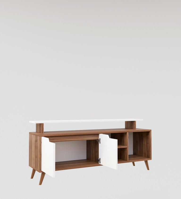 SpyderCraft Matte Finish Rhodium TV Unit| Stylish Modern Wooden TV Stand with Storage Shelves & Cabinets for Living Room| Color: Noce Lyon and White| Do-It-Yourself Product