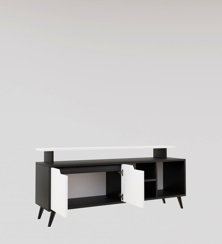 SpyderCraft Matte Finish Rhodium TV Unit| Stylish Modern Wooden TV Stand with Storage Shelves & Cabinets for Living Room| Color: Black and White| Do-It-Yourself Product